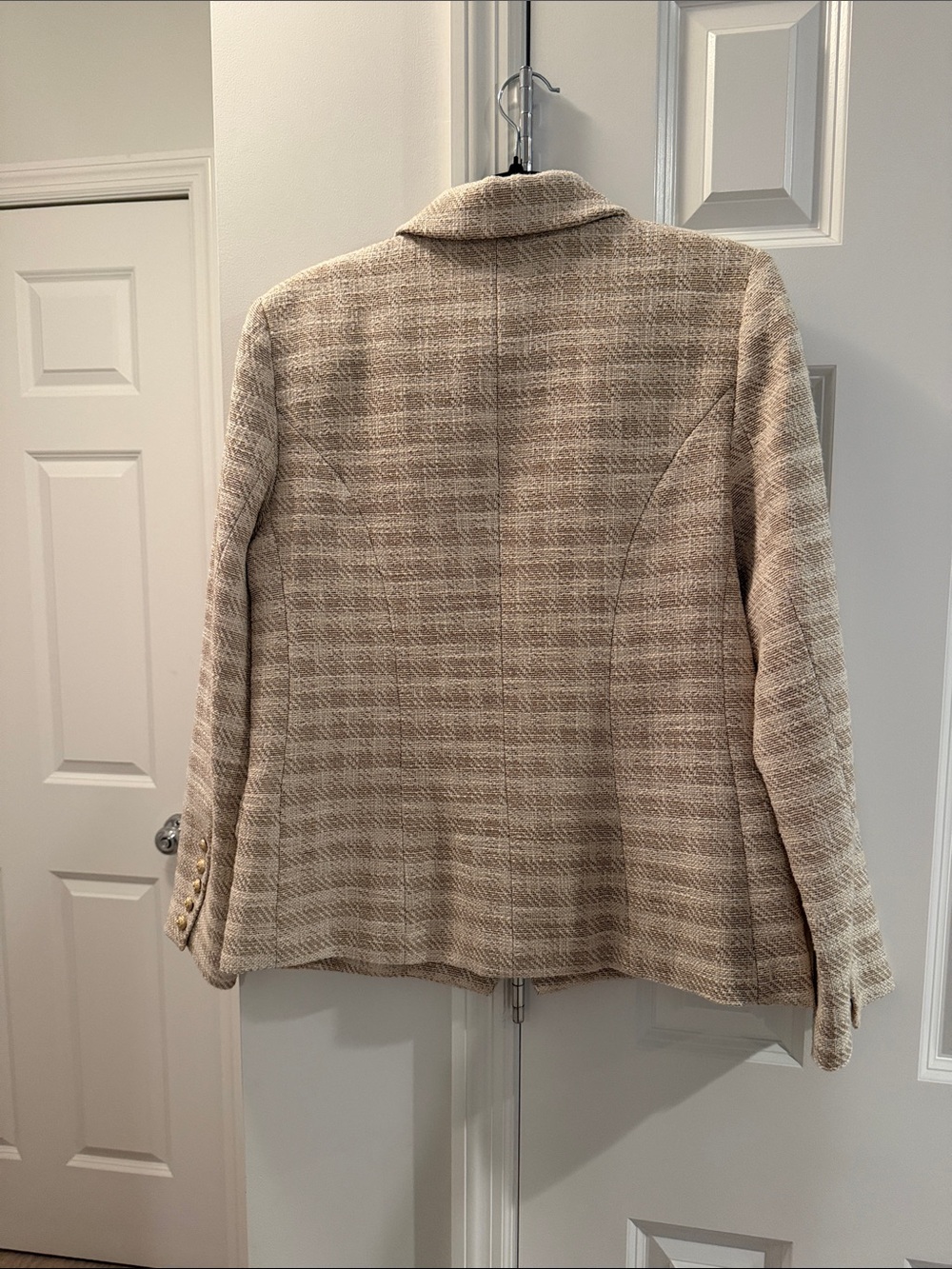 NWT L'AGENCE Cream and Tan Tweed Double-Breasted Blazer Size M - Picture 6 of 7